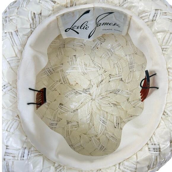 Vintage 60s Leslie James Straw Wide Brim Floral Lace Sun Hat Cream main image 6